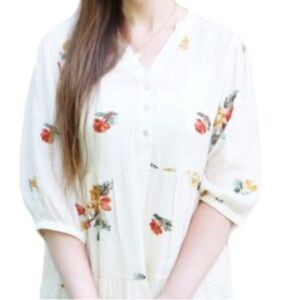 Anthropologie Figueroa & Flower Boho Floral Embroidered Tunic Top